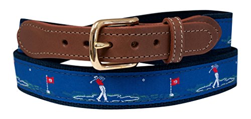 Golf belt, embroidered golfer on navy web 38 (pant waist size 36)