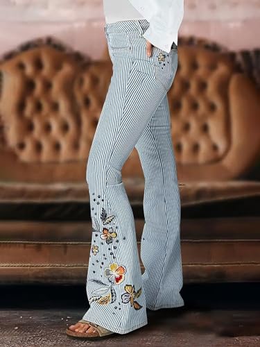 Flamingals Women's Low Rise Stretch Denim Bootcut Jeans with Striped Embroidery Casual Pants2