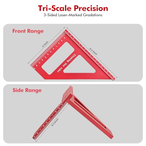Draxzor 3D Multi-Angle Measuring Ruler, Precision Imperial 45/90 Degree Woodworking Square, Aluminum Alloy Miter Triangle Ruler and Layout Measuring Tool for Engineer, Carpenter, Construction Use - Image 5