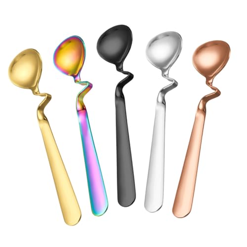 iplusmile 5piezas Cucharas Mezcladoras De Acero Inoxidable Para Café y Miel Cucharitas Decorativas Resistentes y Fáciles De Limpiar Para Postres y Yogur Con Diseño Ergonómico