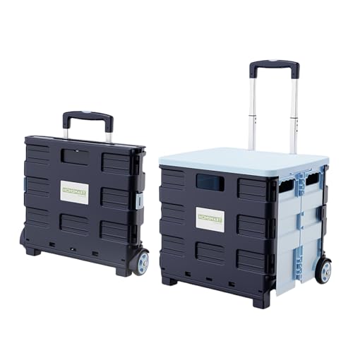Foldable Utility Rolling Cart - Portable Grocery Cart on Wheels, Collapsible Handcart for Moving, Shopping Trolley for Dorm, Camping, Travel, Office