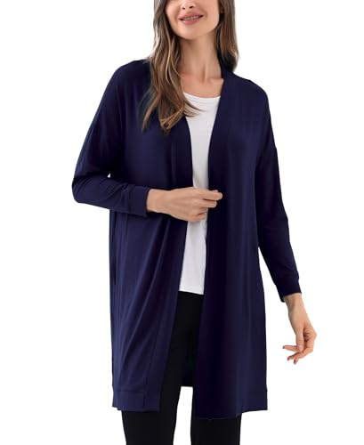 GYS Open Front Cardigan for Women, Bamboo Viscose Lightweight Womens Cardigan with Pocketes, Long Sleeve Casual Relaxed Coat