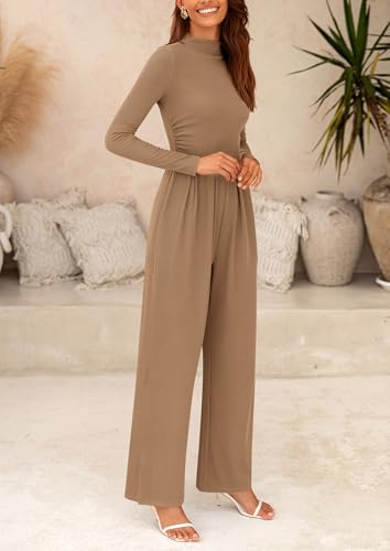 PRETTYGARDEN Jumpsuits For Women Dressy Fall Fashion Clothing 2025 Long Sleeve Mock Neck Date Night Rompers Business Outfits