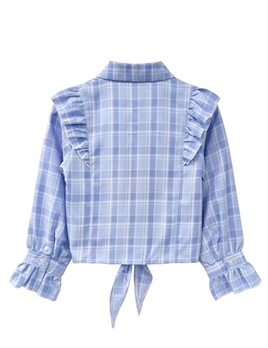 Image of Girls Sleeveless Plaid Button Down Shirt Summer Crop Tops Tie Knot Ruffle Sleeve Shirt Blouse 3-12Y