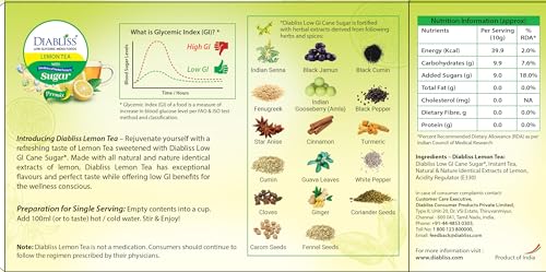 Image of Diabliss Herbal Wellness Lemon Tea - Low GI Instant Tea with 17 Herbs & Spices | Natural Lemon Flavour | Glucose-Friendly Drink for Daily Wellness | Trusted by Consumers in 3 Continents | 30x10 Sachet Box