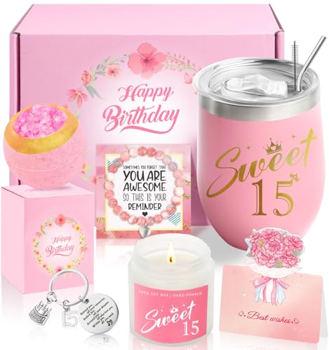 15th Birthday Gifts for Girls 15 Year Old Girl Gifts Happy 15th Pamper Birthday Gift Decorations Ideas Set for Daughter Niece Granddaughter Sister Her Teens