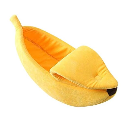 Erosmmg Gato Lindo del plátano Cama Casa, cáscara del plátano casa del Gato de la Felpa Suave Relleno Amortiguador del Calentamiento Lavable Camas for Gatos Gatitos, Amarillo, S, Tamaño: Pequeño