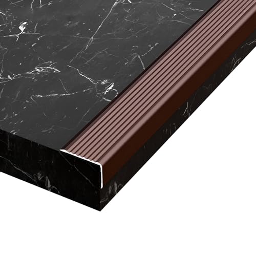 Profilé d'angle de bord de marche antidérapant 3×2cm, nez de marche en aluminium en forme de L pour d'escalier intérieures et extérieures en carrelage/parquet(Brown,100cm/39 In)