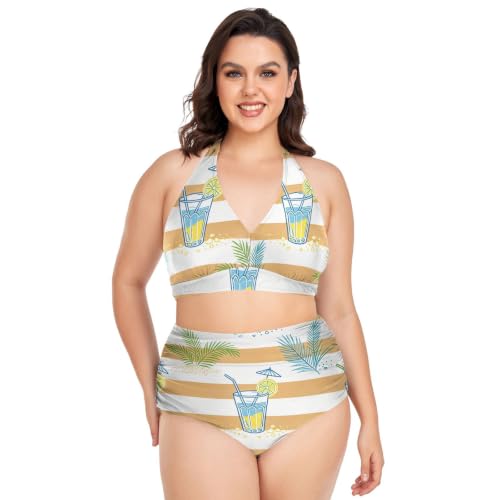 Bikini grande taille pour femme maillot de bain 2 pièces à rayures