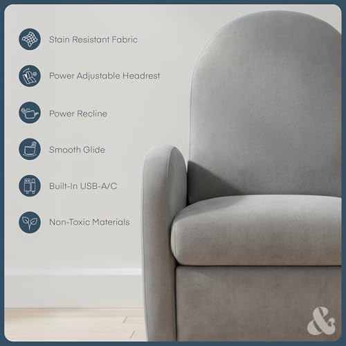Image of Austin Power Glider Recliner | Contemporary Nursery Glider Chair with Adjustable Headrest & Glide | Live Smart Stain-Resistant Fabric | Modern Recliner Chair for Nursery & Living Spaces, Gray