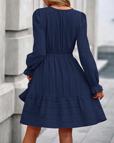 BTFBM Mini Dresses for Women 2025 Casual Lightweight Long Sleeve V Neck A Line Elastic Waist Party Holiday Dress3