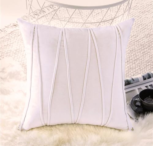 Image of Khooti Velvet Striped Cushion Cover Pack of 1-22 inch x 22 inch / 56 x 56 cm | Pure White | Soft Pillow Covers Cushion Case for Sofa Bedroom Livingroom Chair Car, Cushion Cover with Zig Zag Pattern