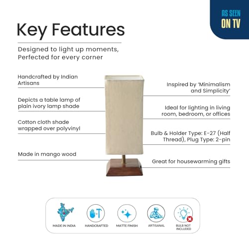 Image of ExclusiveLane 'Aura Light' Mango Wooden Table Lamp for Bedroom Living Room Home Decoration & Bedside Lamp Bed Lamps for Side Table Side Lamp for Bed Room (33 Cm, Without Bulb, Handcrafted)