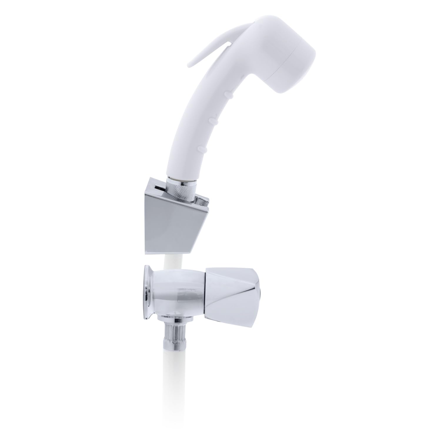 Ambassador Marine Trinidad- 2H External Shower Mixer (Small Arctic White Sprayer, 10' White Rubber Hose) (Chrome/Arctic White) - 134-0217-CA-W