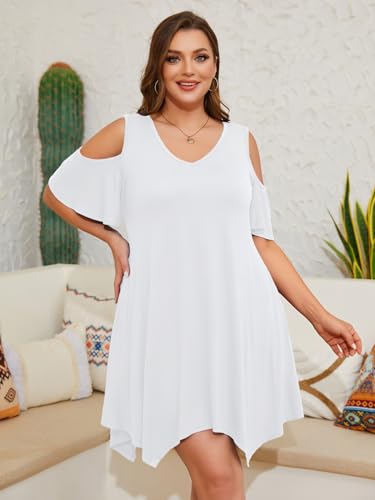 LARACE Womens Summer Casual T Shirt Dresses Cold Shoulder Flowy Dress with Pockets2