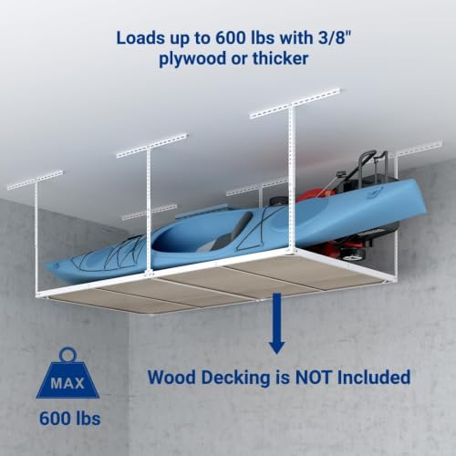 Image of FLEXIMOUNTS 4x8 Overhead Garage Storage Rack, 2 Pack, White