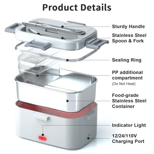 IFENROL Electric Lunch Box for Adults, 1.8L 100W Heating Lunch Box for Men - image 3