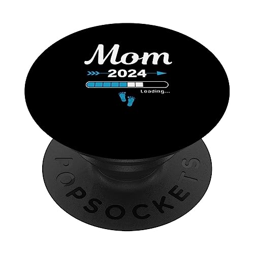 Mom 2024 Loading Mother Mama Mummy To Be Baby Pregnancy PopSockets Swappable PopGrip, Black