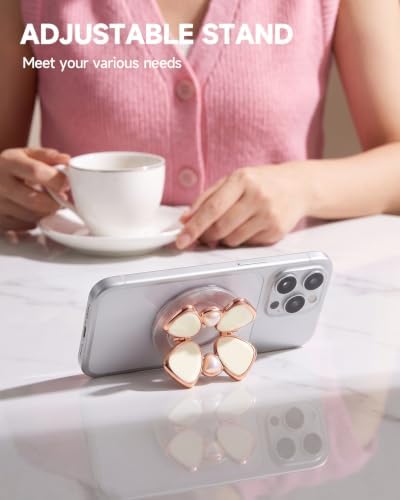 BANGMANG [2026 All-New] for MagSafe Clover Phone Grip, Glitter White - 4
