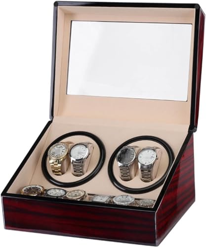 Remontoir automatique montre mécanique 4+6 en cuir noir et écrin de haute classe