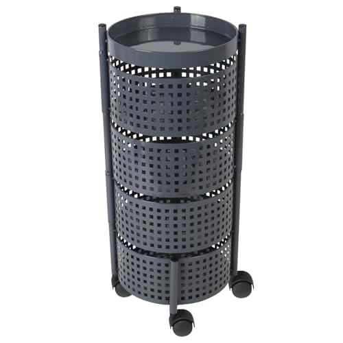 Image of 4-Tier Kitchen Carbon Steel Storage Rack - Grey | Durable & Sturdy Cart Organizer for Home & Kitchen | Vegetable, Fruits & Pantry Corner Rack | Multi-Layer Round Rack with Wheels