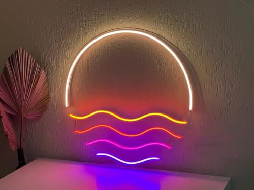 Image of LED Decorative Lights USB Mountains Sunrise Sunset Led Neon Signs Home Decoration Wall Art Holiday Gift Brightness Adjustable 15''x15''