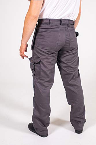 Fashio Mens Construction Cordura Pants Carpenter Utility Tool Pockets Heavy Duty Knee Reinforced Work Wear Safety Trousers S3 Gray W38-L30 #TOP2