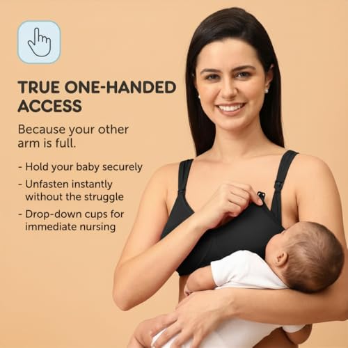 Image of The Mom Store Mom Nursing Bra | Full Coverage Non Padded Bra | Feeding Bra | Maternity Bra | Non Wired Bra | Cotton Blend