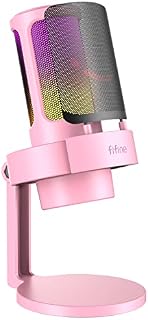 FIFINE USB PC Gaming Microphone, Condenser Streaming Mic Compatible for PS4 PS5 Mac, for Recording, Podcasts, Video, with RGB Control, Tap-to-Mute, Volume Control, Headphone Jack, Based Stand-A8 Pink