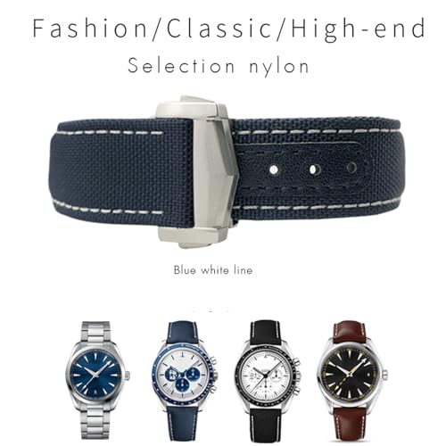 Bracelet nylon incurvé pour Omega Seamaster look sport bleu et jaune