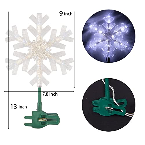 Dazzle Bright Snowflake Christmas Tree Topper, 9 Inch Christmas Tree Topper Ornament With 15 White Led Lights, Lighted Tree Topper Christmas Decorations For Xmas Indoor Holiday Decor #TOP2