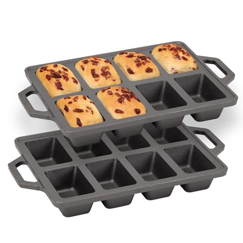 Image of Flavehc 2pack Cast Iron Mini Loaf Pans 8-Cavity Bread Loaf Pans Pre-Seasoned Baking Pan Molds with Handle Bread Pans for Homemade Bread