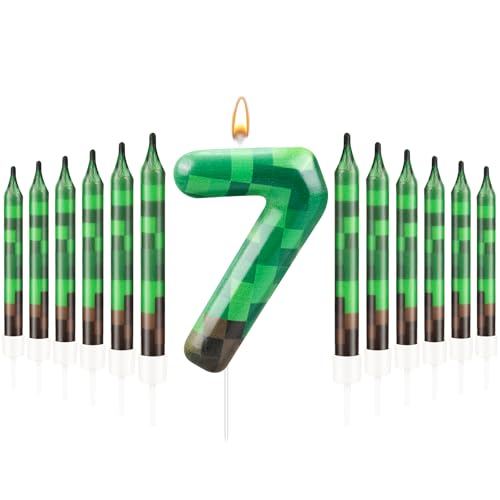 AXBMM 13 Pcs Dynamite Themed Birthday Cake Candles & Number 7 Candle Topper for Pixel Theme Birthday Party