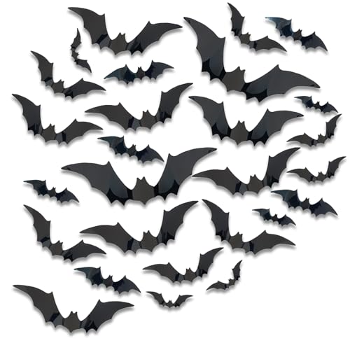 Trivunpis Lot de 120 décorations d'Halloween chauve-souris 3D pour Halloween, décorations d'intérieur et d'extérieur, décoration d'intérieur, décalcomanie murale, salle de bain, fenêtre, porte,