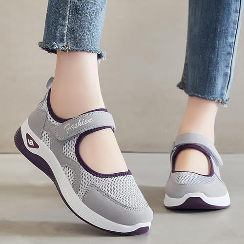 Womens Breathable Walking Shoes Mesh Lightweight Sneakers Mary Jane Flats Wide Width Comfortable Working Nurse Shoes Non-Slip Adjustable3