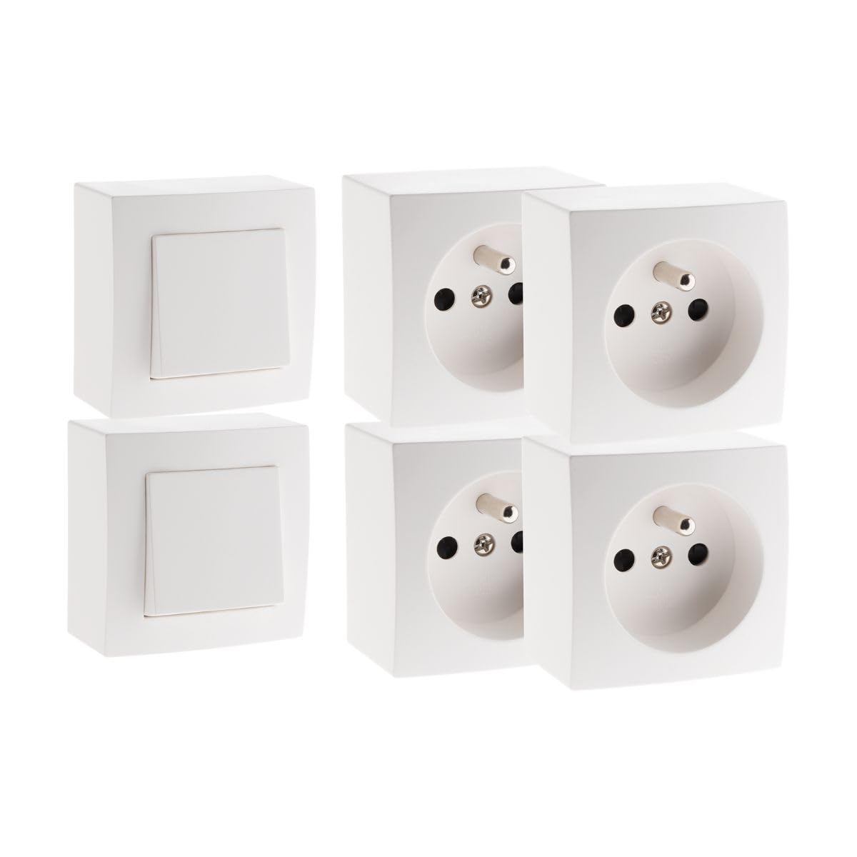 Zenitech - Juego de 2 interruptores + 4 bases de superficie blancas 16A - Gama Presto