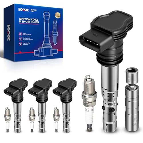 Image of KAX Ignition Coils & Spark Plugs Set Fit for VW Passat, Beetle, Jetta | (w /tool) Passat 2000-2005 1.8T, Beetle 2000-2005 1.8T, Jetta 2001-2005 1.8T, TT Quattro 2001-2003, 2004-2006 1.8T, Golf /A4