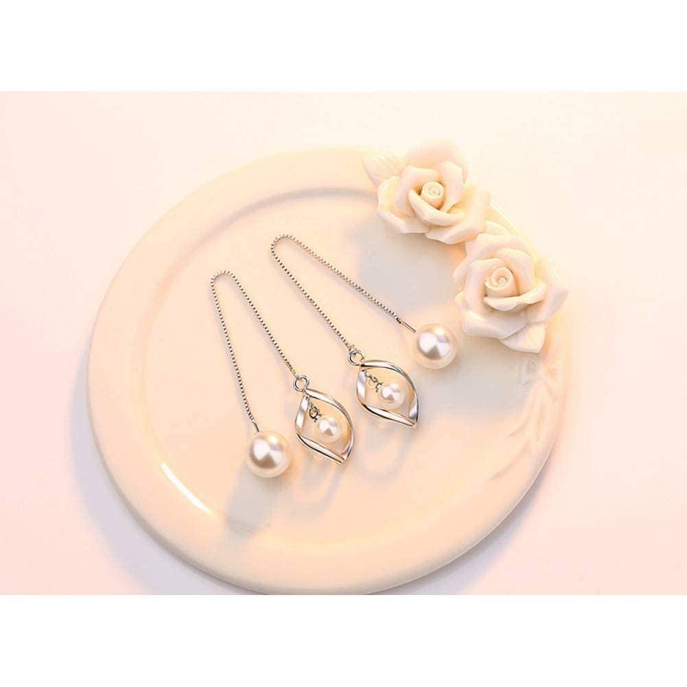 LLXYWJ Creolen für Damen, stilvoller 925er-Imitat-Perlen-Blume-Damen-langer Tropfen-weiblicher Schmuck/925