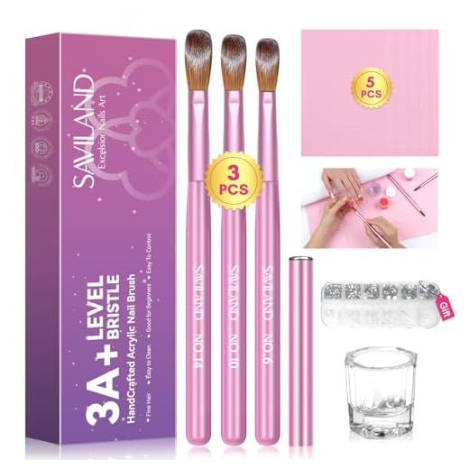 Saviland Acrylic Nail Brushes for Beginners: 3PCS Acrylic Nail Brush Set Size 14 10 6 Nail Brushes for Acrylic Application Pink Handle Acrylic Powder Brush Sturdy Kolinsky Hair Brush Nail Art Kit
