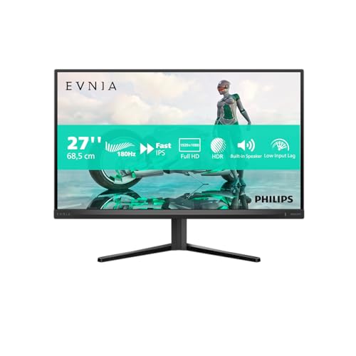 Philips Evnia 27M2N3200S - 27 Zoll Full HD Gaming Monitor, 180 Hz, 1 ms, FreeSync Prem., G-Sync comp., HDR10 (1920x1080, 1x DisplayPort 1.4, 2X HDMI 2.0) schwarz-grau