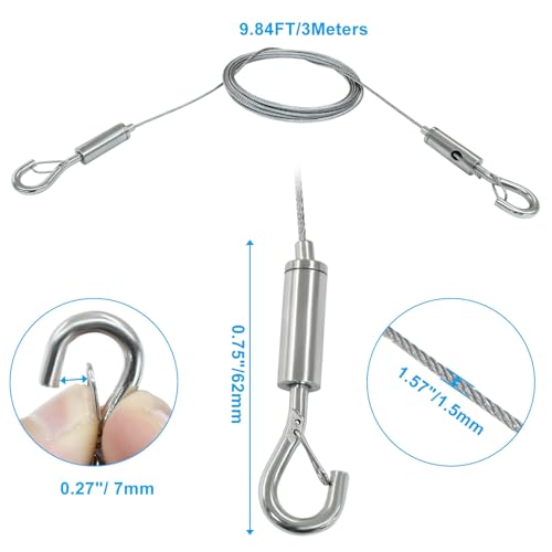 Image of 4 Pack 3m x 1.5mm Picture Hanging Wire Kit | 9.84FT, Adjustable, Heavy Duty Stainless Steel Wire Rope, For Hanging Pictures /Artwork /Mirrors