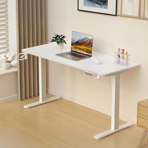 GSSBDM昇降式デスク オフィスワークテーブル 上下昇降デスク スタンディングデスク 昇降式デスク 電動 無垢材 上下自動昇降 パソコンデスク 電動 パソコンデスク 高さメモリー機能 収納フック付き 静音 幅120cm 耐荷重60kg 組み立て簡単(ホワ