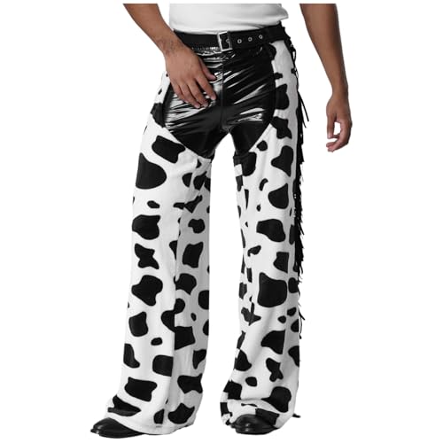 Chaps cowboy homme en flanelle imprimé vache avec entrejambe creuse et taille ajustable