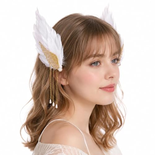 Pinza para cabello LOGOFUN con plumas blancas miniatura 1