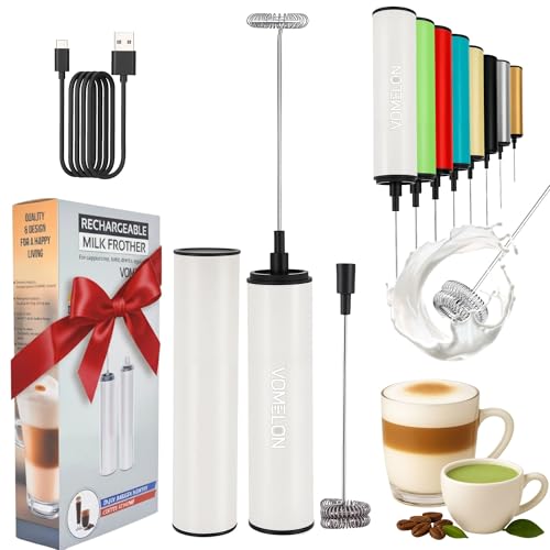 Milk Frother, Rechargeable Battery Operated Frother for Coffee,Portable Drink Mixer with 2 Stainless Steel Whisk Heads,Milk Foamer for Keto Coffee, La
