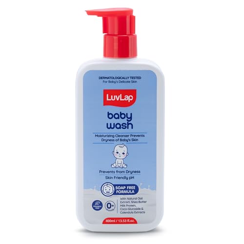 LuvLap Baby Wash - 400ml, with Milk Protein, Oatmeal, Shea Butter and Vitamin E, Soap Free, Baby Wash for Baby Bath, Natural, pH Balanced & Paraben Free, Dermatologically Tested