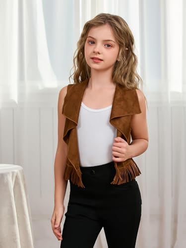 SOLY HUX Girl's Cute Vest Sleeveless Fringe Suede Vests Western Vest Jacket Cardigan Trendy Fall Outerwear3