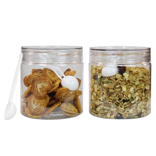 Image of PEARLPET Plastic Containers for Kitchen Storage | Plastic Container Set with Spoon | BPA-Free, Stackable Jars | Transparent, 750 ML (Set of 2)