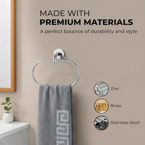 Image of Somany Optimus Rounds Towel Ring | Premium SS, Zinc & Brass | Modern Bathroom Accessory | Durable & Corrosion Resistant