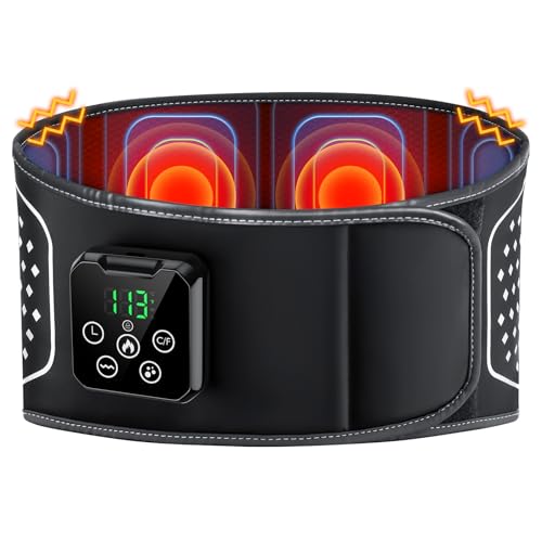 YUHUO Lower Back Massager with Heat, Heating Pad for Back Pain Relief, Wrap Around Heating Pad with 4 Heat 3 Vibration, Adjustable Size, Touchscreen Control, Gifts for Women Men Mom Dad